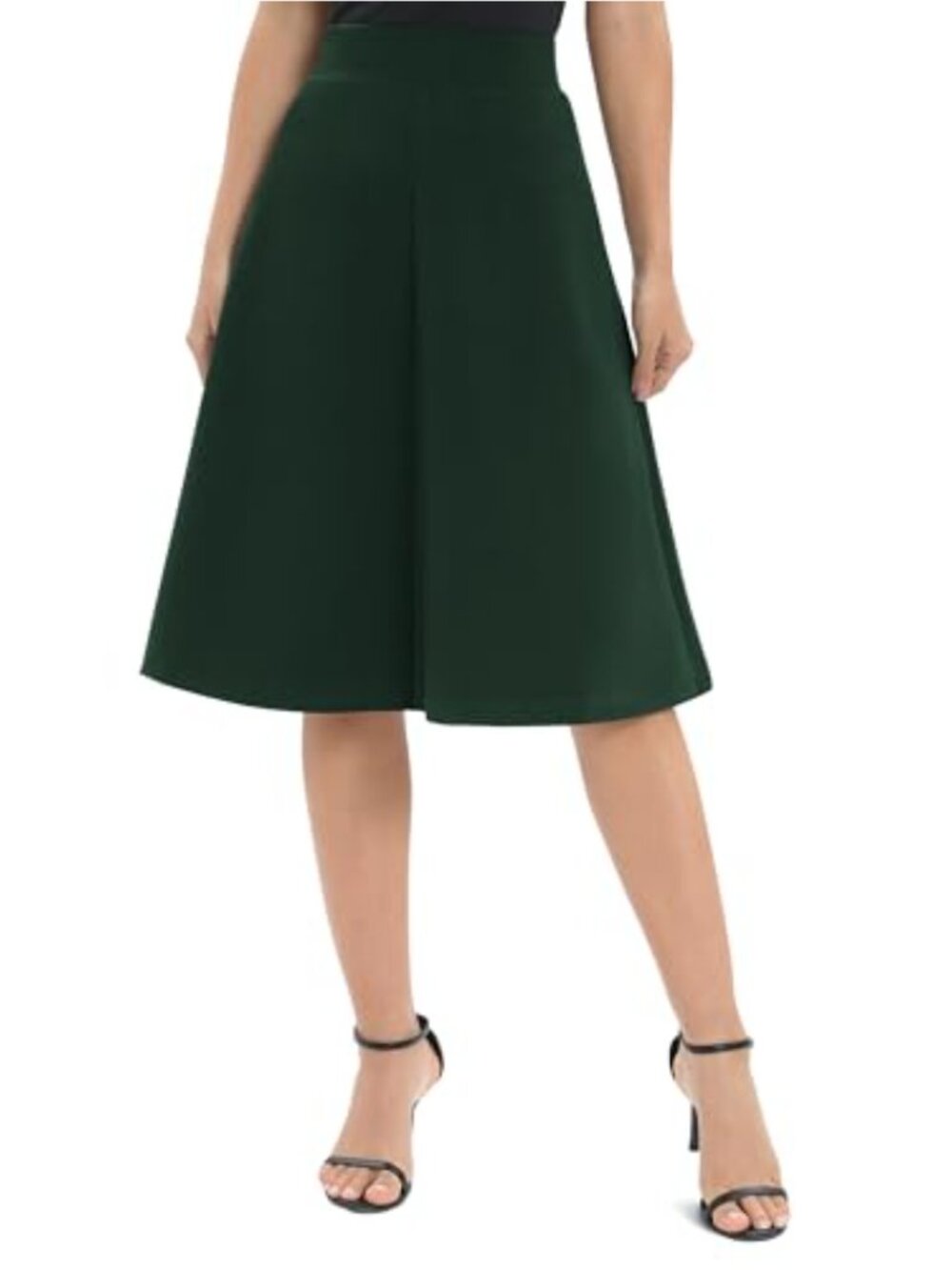 A-Line Elastic High Waist Knee Length Stretchy Skirt, Retro Flare Work Midi